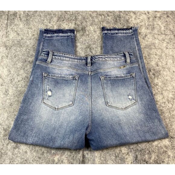 KanCan Mid‎ Rise Raw Hem Jeans Womens Size 32 Medium Wash - Picture 2 of 13